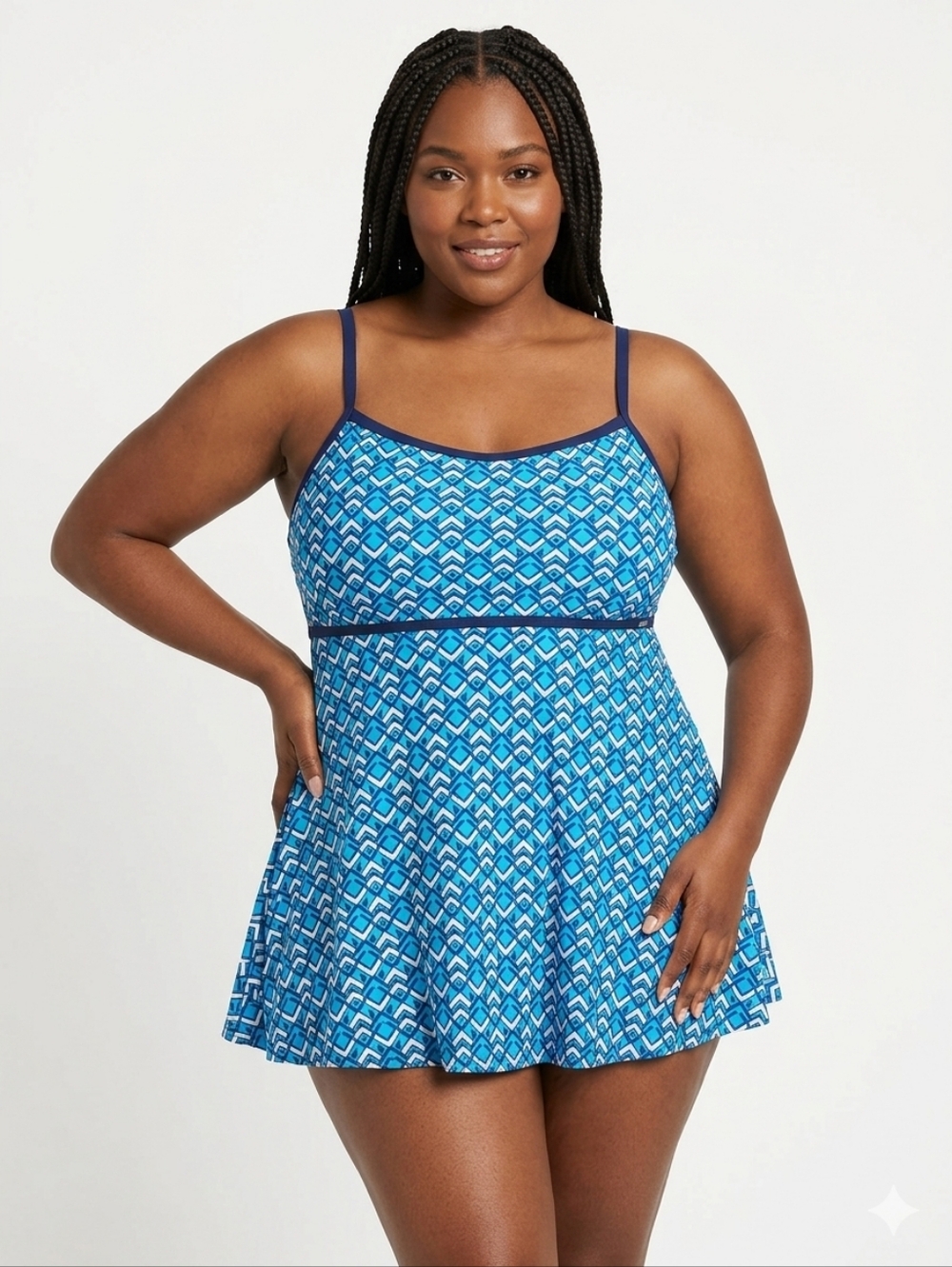 NWT Jones New York Blue Geometric One-Piece Swimsuit Sizes 20W, 22W